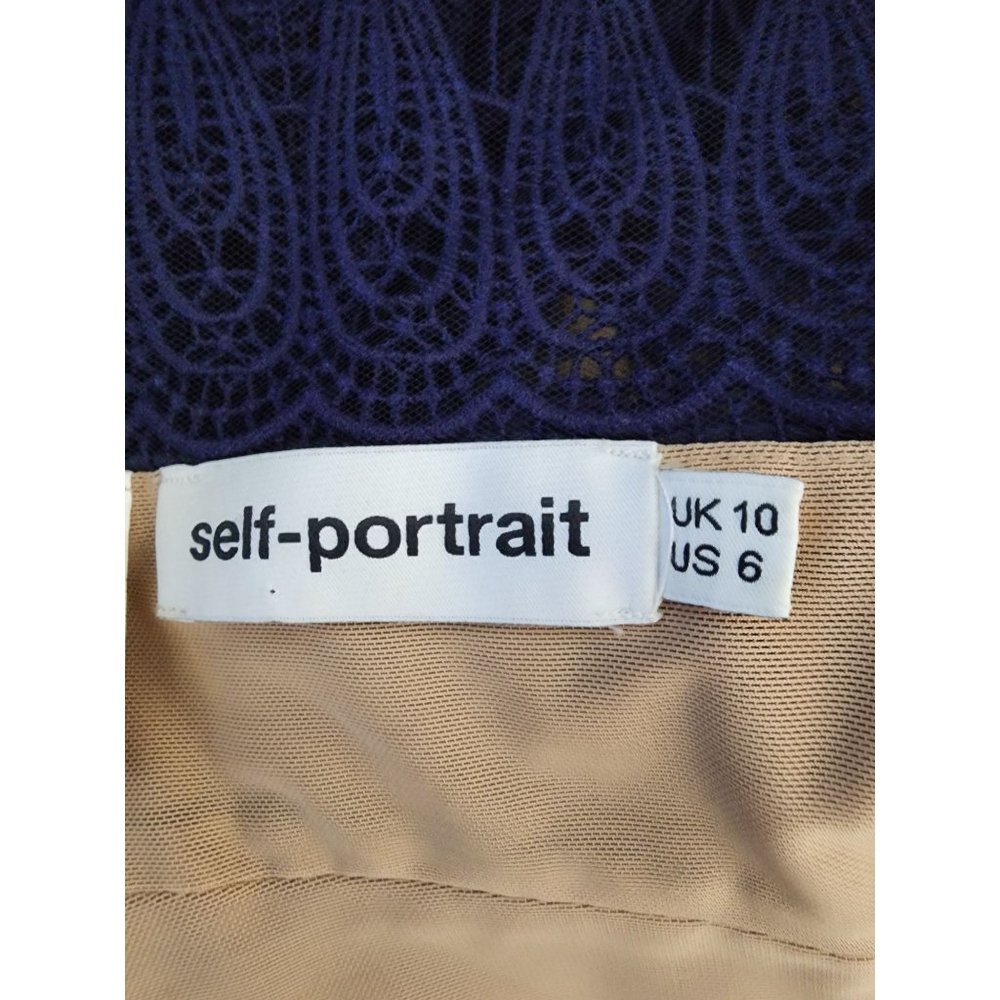 Self Portrait Blue Blouse Top Sheer Lace Cut Out Sleeveless Peplum 6 - Picture 7 of 8
